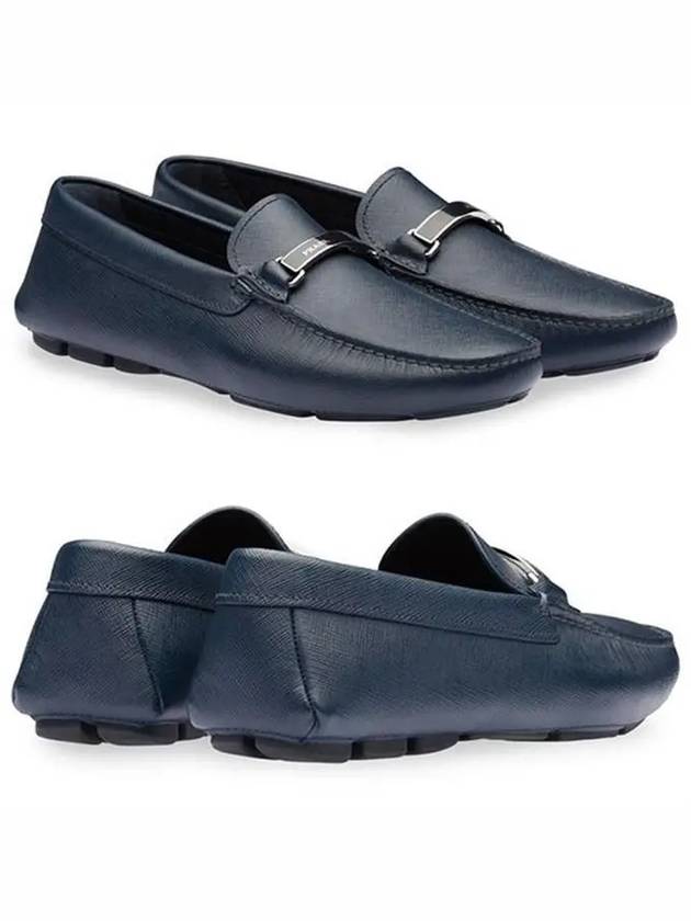 Logo Saffiano Leather Driving Shoes Baltic Blue - PRADA - BALAAN 2