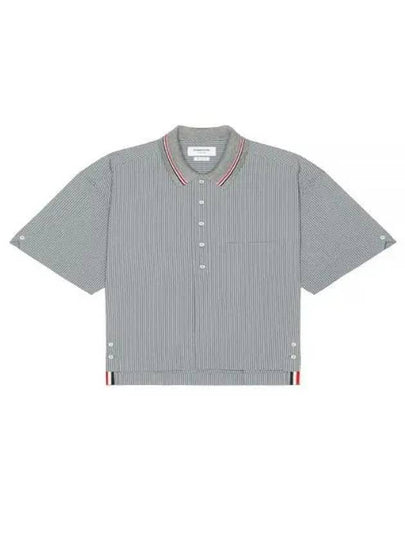 Striped Short Sleeve Shirt Grey - THOM BROWNE - BALAAN 2