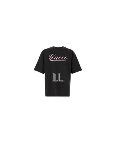 Script Print Cotton Short Sleeve T-Shirt Black - GUCCI - BALAAN 2