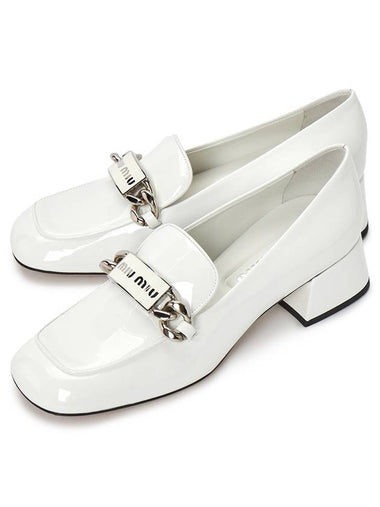 Women's Logo Patent Leather Pumps White - MIU MIU - BALAAN 1