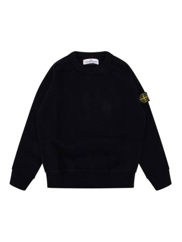 Kids Logo Patch Crew Neck Cotton Sweatshirt Navy - STONE ISLAND - BALAAN 1