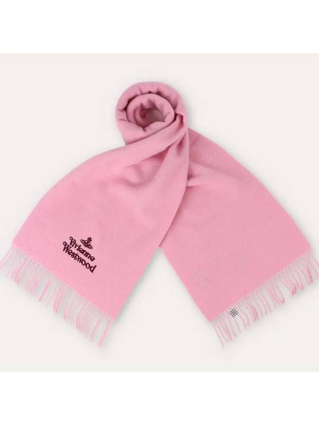 Logo Wool Fringe Muffler Pink - VIVIENNE WESTWOOD - BALAAN 3