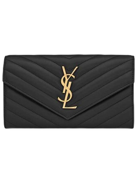 Cassandre Matelasse Large Flap Lambskin Long Wallet Black - SAINT LAURENT - BALAAN 1