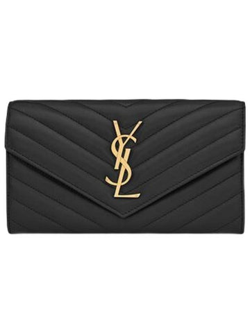 Cassandre Matelasse Large Flap Lambskin Long Wallet Black - SAINT LAURENT - BALAAN 1