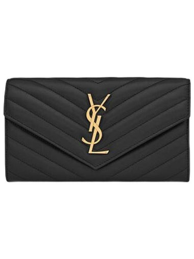 Cassandre Matelasse Large Flap Lambskin Long Wallet Black - SAINT LAURENT - BALAAN 1