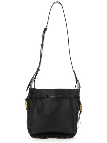 'Silao'  Black Bucket Bag With Drawstring Closure And Embossed Logo Lettering On The Front In Leather Woman - ISABEL MARANT - BALAAN 1