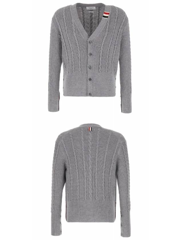 Cable Knitwear Virgin Wool Cardigan Grey - THOM BROWNE - BALAAN 5