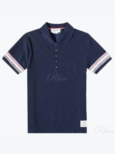 Men's RWB Stripe Cotton Polo Shirt Navy - THOM BROWNE - BALAAN 2