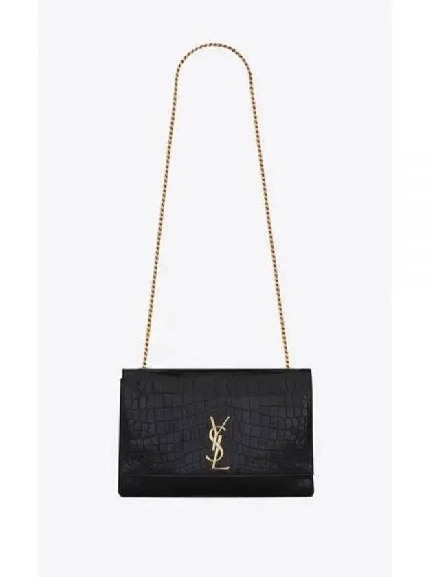 Kate Medium Reversible Chain Crocodile Embossed Leather Cross Bag Black - SAINT LAURENT - BALAAN 2