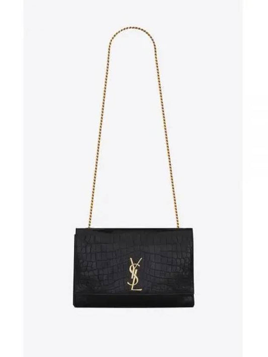 Kate Medium Reversible Chain Crocodile Embossed Leather Cross Bag Black - SAINT LAURENT - BALAAN 2