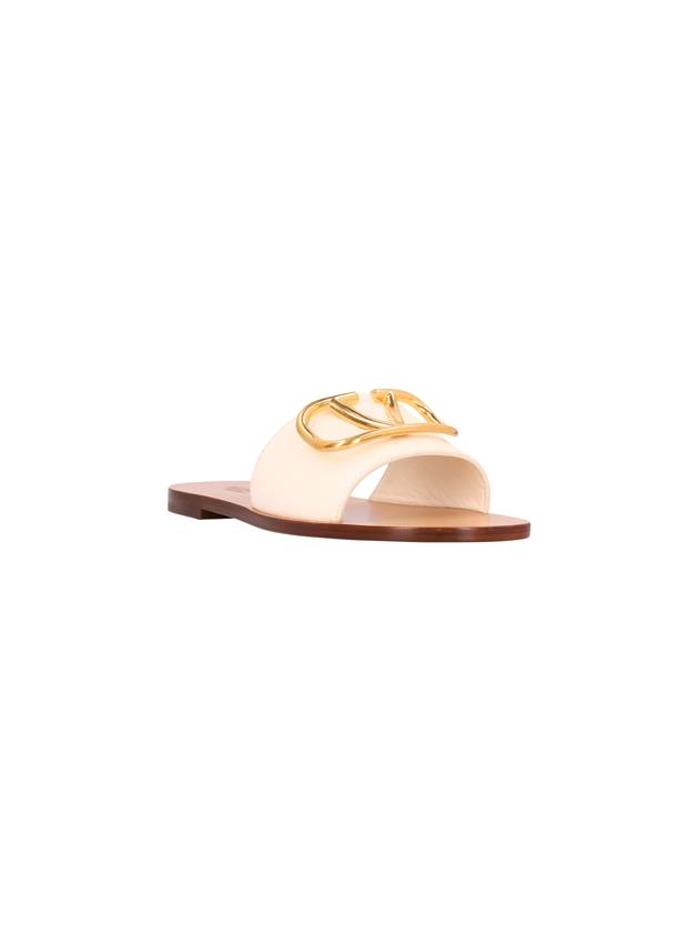 V Logo Signature Leather Slippers White - VALENTINO - BALAAN 3