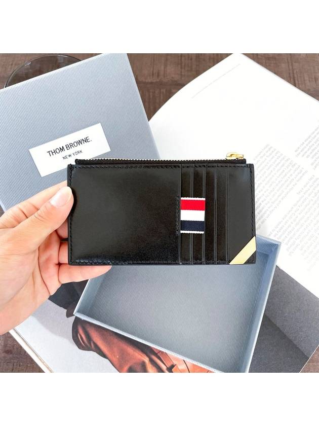 Three Stripe Tab Enamel Corner Zipper Card Wallet Black - THOM BROWNE - BALAAN 2