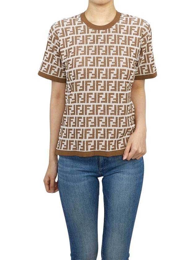 FF Jacquard Short Sleeve T-Shirt Brown - FENDI - BALAAN 5