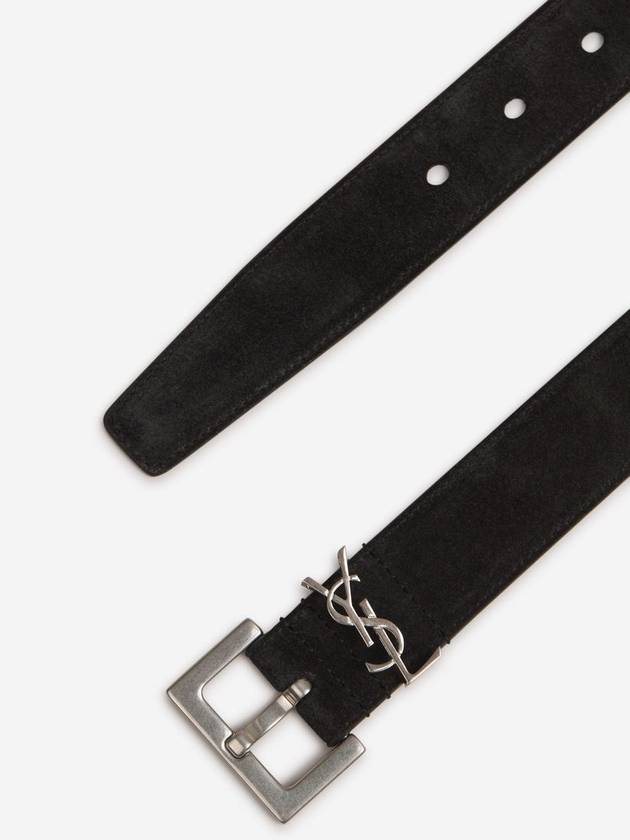 Logo Suede Leather Belt Black - SAINT LAURENT - BALAAN 3