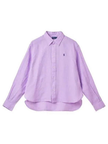 W Linen Crop Relaxed Fit Shirt Purple - POLO RALPH LAUREN - BALAAN 1