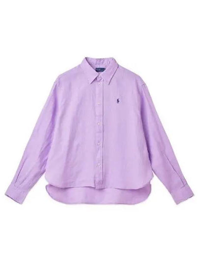 W Linen Crop Relaxed Fit Shirt Purple - POLO RALPH LAUREN - BALAAN 2