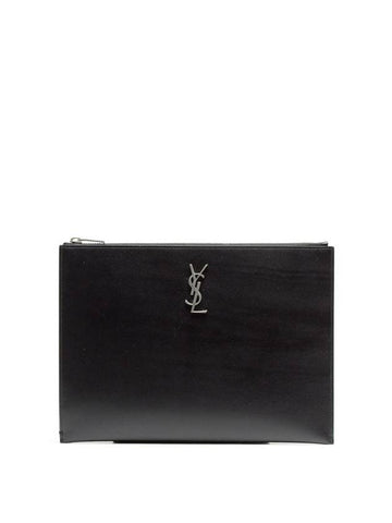 Monogram Silver Medium Clutch Bag Black - SAINT LAURENT - BALAAN 1