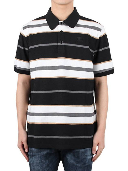 Men's Striped Cotton Short Sleeve PK Shirt Black White - BURBERRY - 2