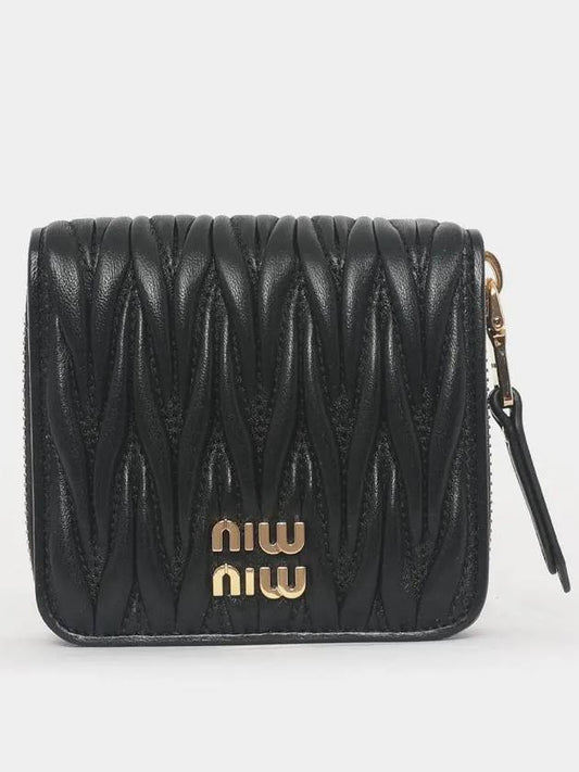 Matelasse Logo Zip Around Half Wallet Black - MIU MIU - BALAAN 2