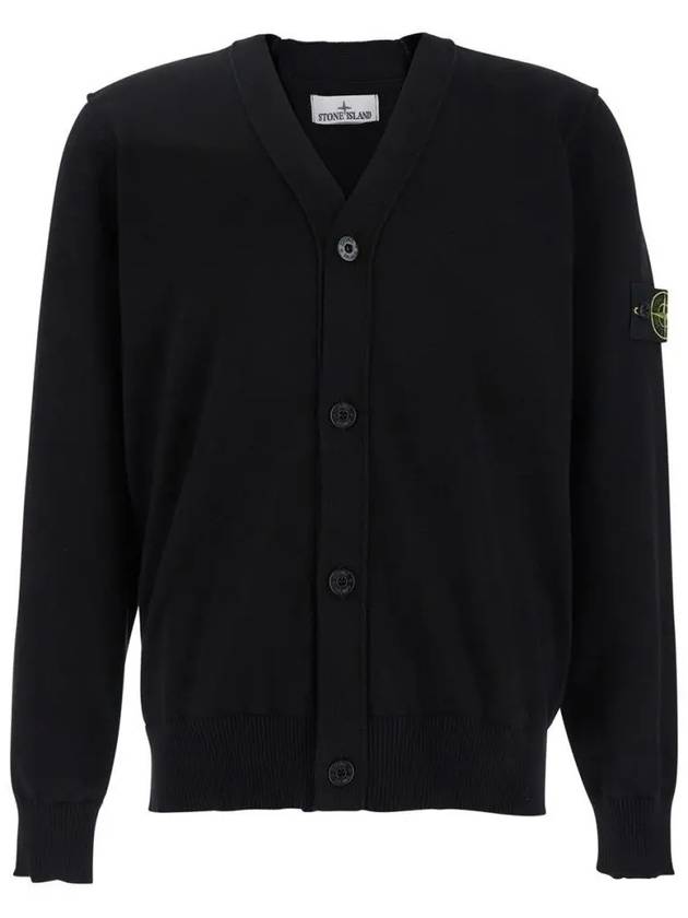 Waffen Organic Cotton V-Neck Cardigan Black - STONE ISLAND - BALAAN 2