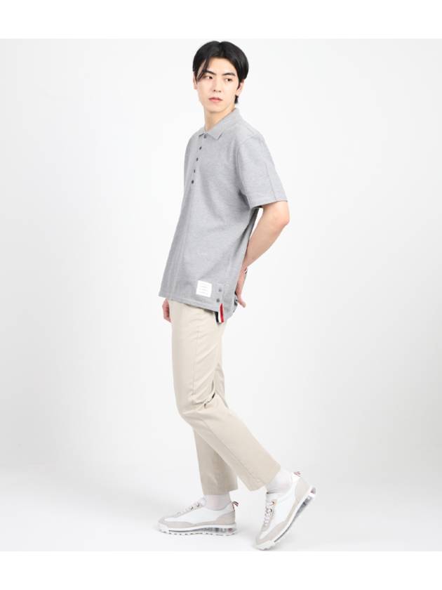 Men's Cotton Pique Center Bag Striped Short Sleeve Polo Shirt Grey - THOM BROWNE - BALAAN 5