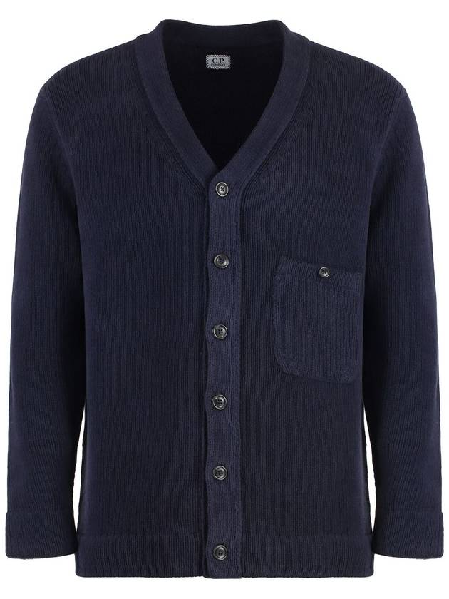 Cotton Chenille Buttoned Cardigan Blue - CP COMPANY - BALAAN 2