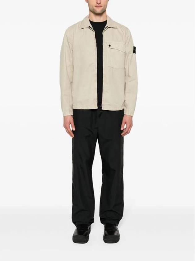 Old Treatment Garment Dyed Overshirt Jacket Beige - STONE ISLAND - BALAAN 3