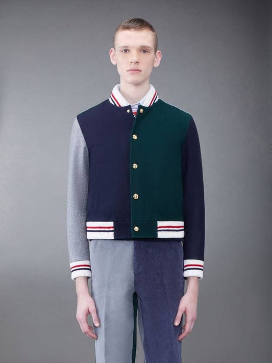 Funmix Melton Wool Bomber Jacket Green Blue - THOM BROWNE - BALAAN 2