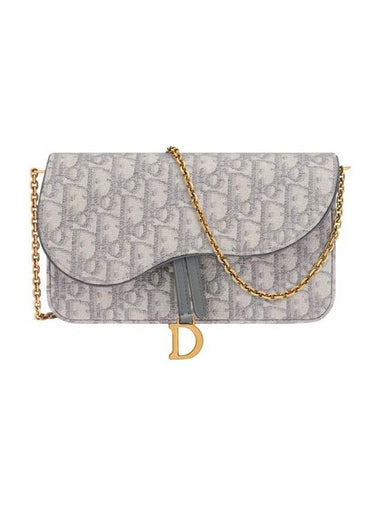 Saddle Chain Oblique Jacquard Pouch Bag Grey - DIOR - BALAAN 1