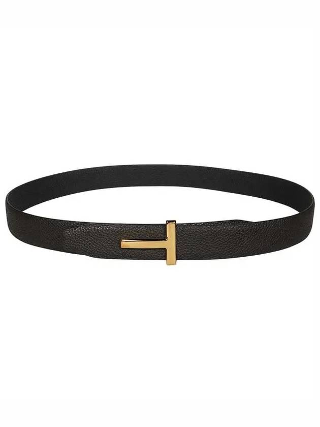 Gold Grain Leather T Icon Belt Brown Black - TOM FORD - BALAAN 2