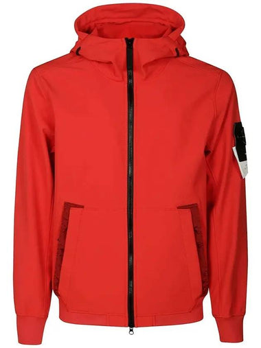 Men's Wappen Patch Softshell Zip Up Hoodie Red - STONE ISLAND - BALAAN 1