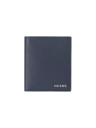 Saffiano Leather Half Wallet Blue - PRADA - BALAAN 1