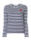 Play Women's Red Heart Wappen Stripe Long Sleeve T-Shirt Navy - COMME DES GARCONS - BALAAN 3