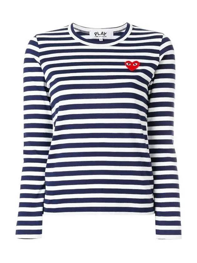 Play Women's Red Heart Wappen Stripe Long Sleeve T-Shirt Navy - COMME DES GARCONS - BALAAN 3