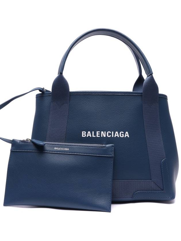 logo print cabas leather tote bag navy - BALENCIAGA - BALAAN.