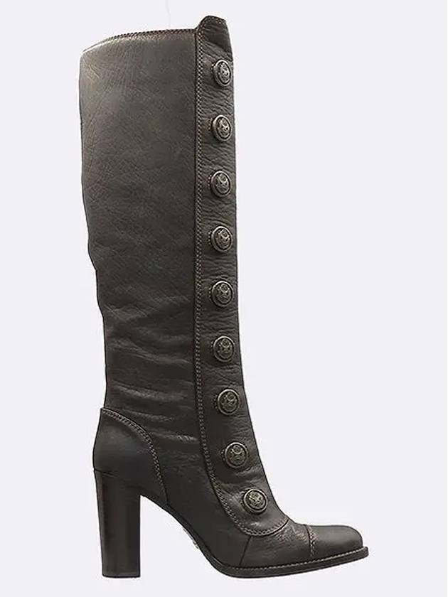 Dark brown leather snap detail women s long boots 255MM - DOLCE&GABBANA - BALAAN 4