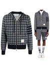 Men's Micro Check Jacquard Hooded Zip-Up Navy - THOM BROWNE - BALAAN.