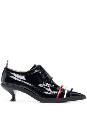 Soft Patent Leather Micro Sole 3-Bow 50mm Curved Longwing Brogue Pumps Black - THOM BROWNE - BALAAN 1