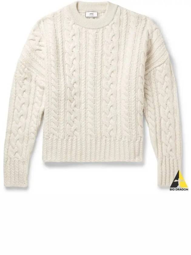 Cable Crew Neck Wool Knit Top Offwhite - AMI - BALAAN 2