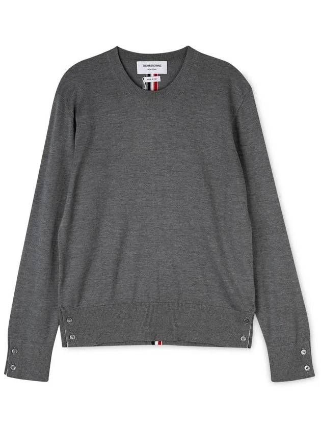 Back Stripe Merino Wool Knit Grey - THOM BROWNE - BALAAN.