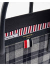 Tartan Wool and Leather Vertical Tote Bag Gray - THOM BROWNE - BALAAN.