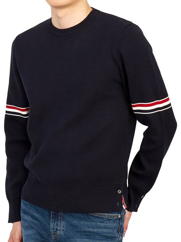 Men's Milan Stitch Armband Crew Neck Knit Top Navy - THOM BROWNE - BALAAN 6