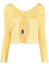 La Maille Pralu Longue Micro Charm Logo Cardigan Light Yellow - JACQUEMUS - BALAAN 1