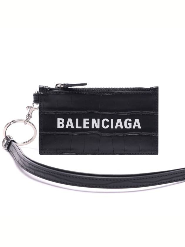 Logo Crocodile Embossed Neck Strap Card Wallet Black - BALENCIAGA - BALAAN 2