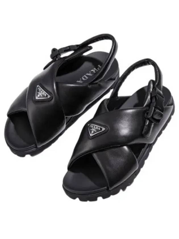 Padded Nappa Leather Crisscross Sandals Black - PRADA - BALAAN 2