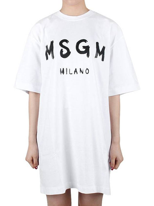 Brushed Logo Midi Dress White - MSGM - 2