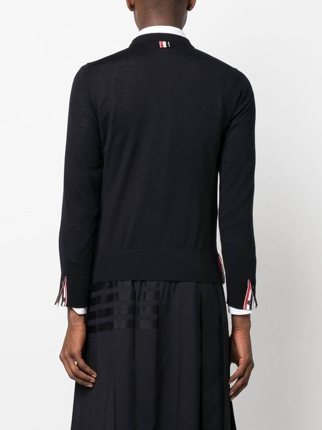 Intarsia Stitch Crew Neck Merino Wool Knit Top Navy - THOM BROWNE - BALAAN 5