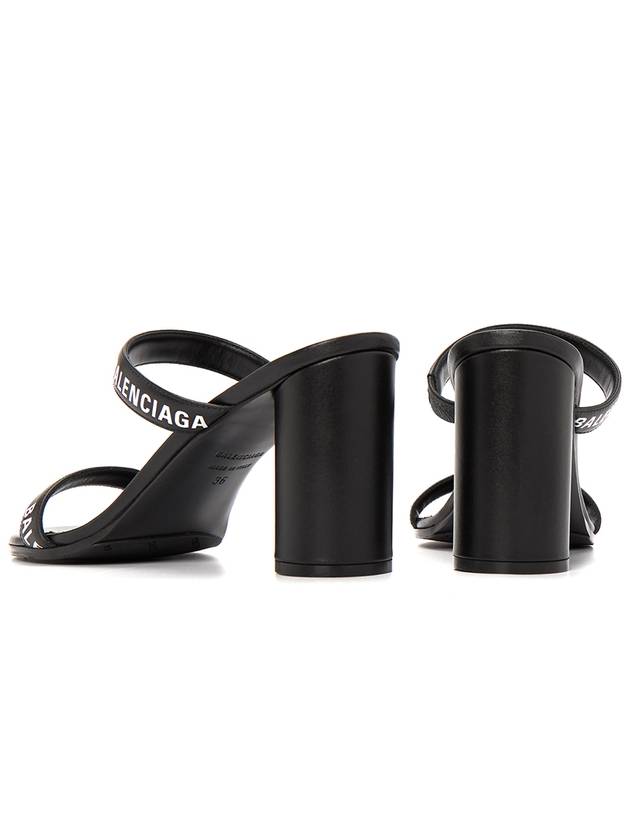 Women's Leather Logo Round Sandal Heels Black - BALENCIAGA - BALAAN 7