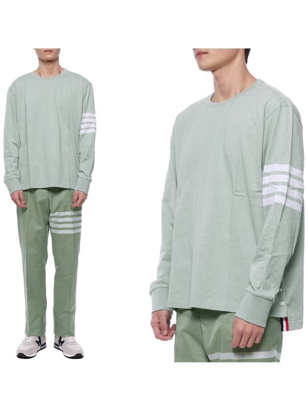 4 Bar Crew Neck Long Sleeve T-Shirt Green - THOM BROWNE - BALAAN 3