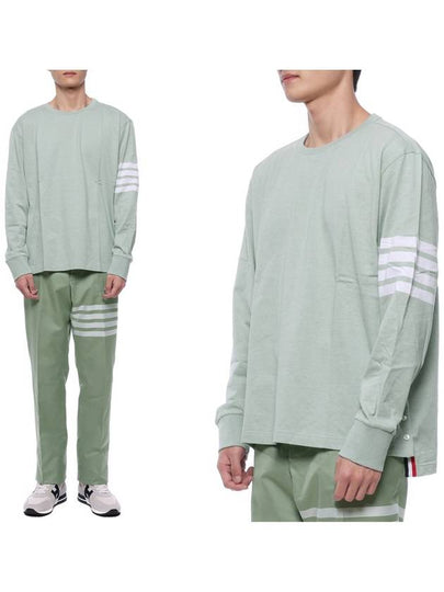 4 Bar Crew Neck Long Sleeve T-Shirt Green - THOM BROWNE - BALAAN 2